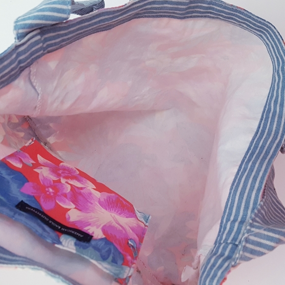 AMERICAN EAGLE Blue & Pink Floral Canvas Tote Bag - Picture 5 of 8